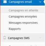 Menu gauche de réglage des fonctionnalités Campagnes Mail et SMS Partie 1