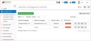 Gestion des campagnes Email en cours Édition des éléments attachées a chacune des